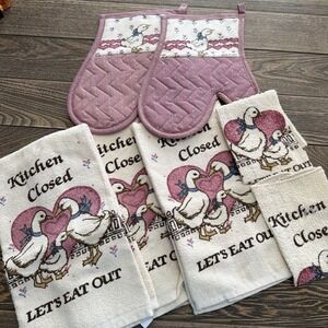 VTG Cannon 1986 Goose Pattern Kitchen Linen Set Dead Stock Cottagecore Gorgeous!